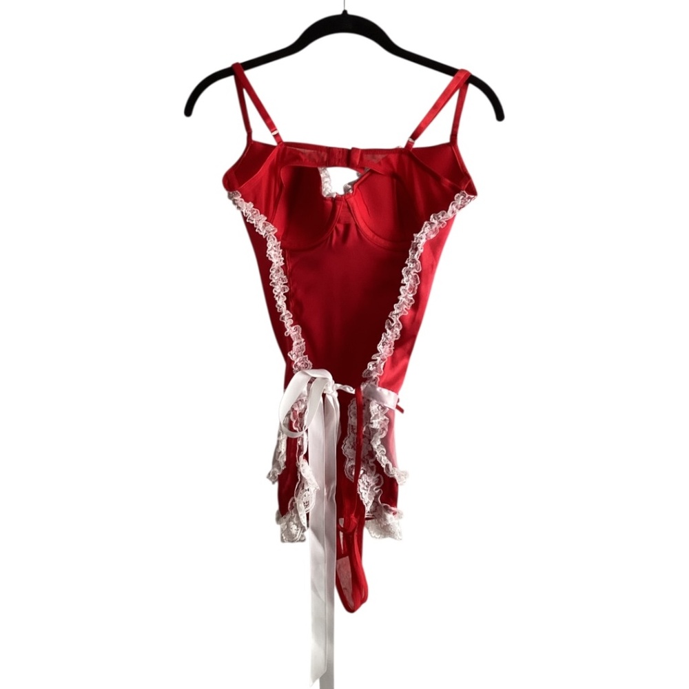 Vintage Frederick’s of Hollywood French Maid Red Satin White Lace Valentine’s - Picture 5 of 8